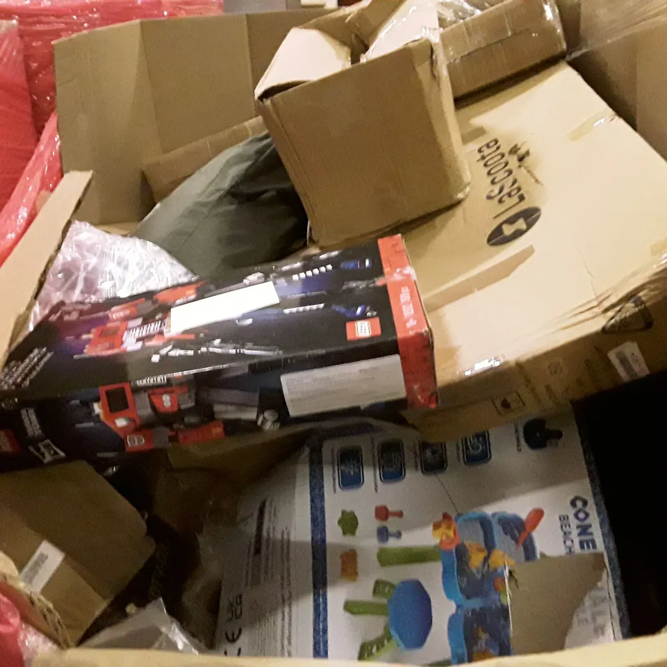 PALLET OF ASSORTED PRODUCTS INCLUDING ROUND BALLOON ARCH STAND, CAMPING TENT, LED LIGHT THERAPY MACHINE, ARCHERY TOY SET, LEGO TECHNIC MCLAREN