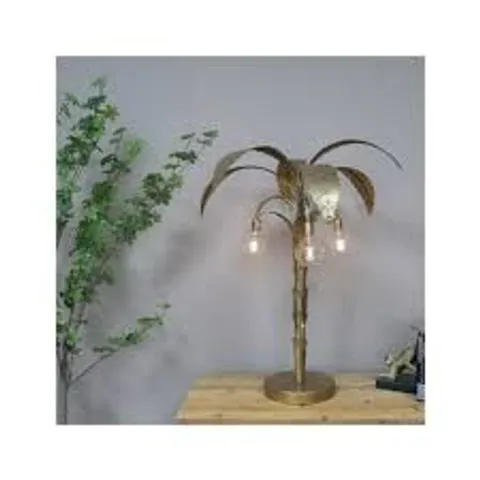 BOXED HOMESDIRECT365 GOLD PALM TREE TABLE LAMP WITH DROOPING BULBS