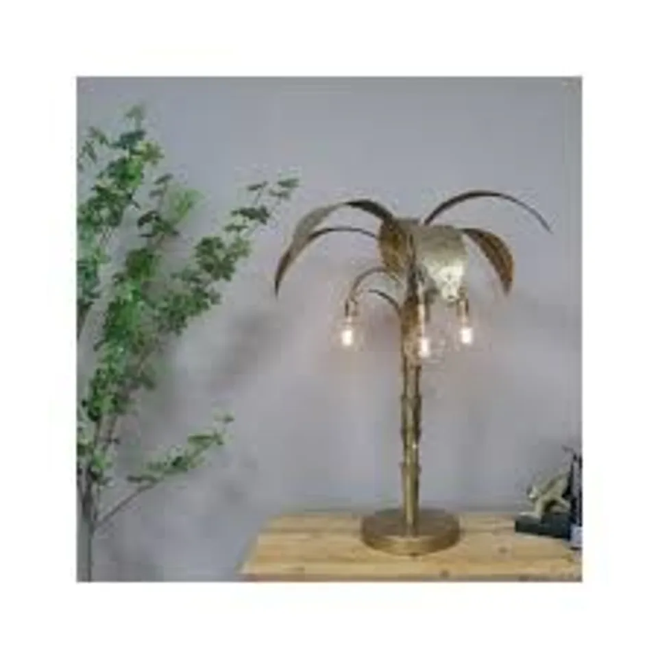 BOXED HOMESDIRECT365 GOLD PALM TREE TABLE LAMP WITH DROOPING BULBS