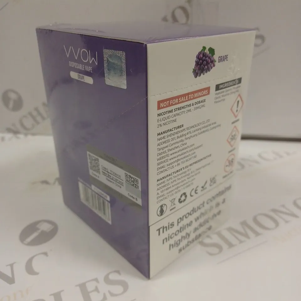 SEALED SMOK VVOW 10-PACK OF DISPOSABLE VAPES - GRAPE