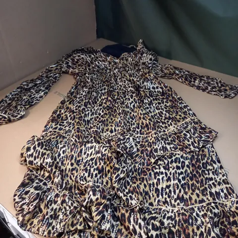 RIVER ISLAND LEOPARD PRINT DRESS WITH GOLD SEQUIN EFFECT - 12