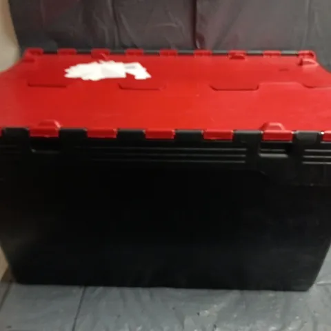 SET OF 4 HARD PLASTIC STORAGE CONTAINERS IN BLACK W. RED LIDS - COLLECTION ONLY