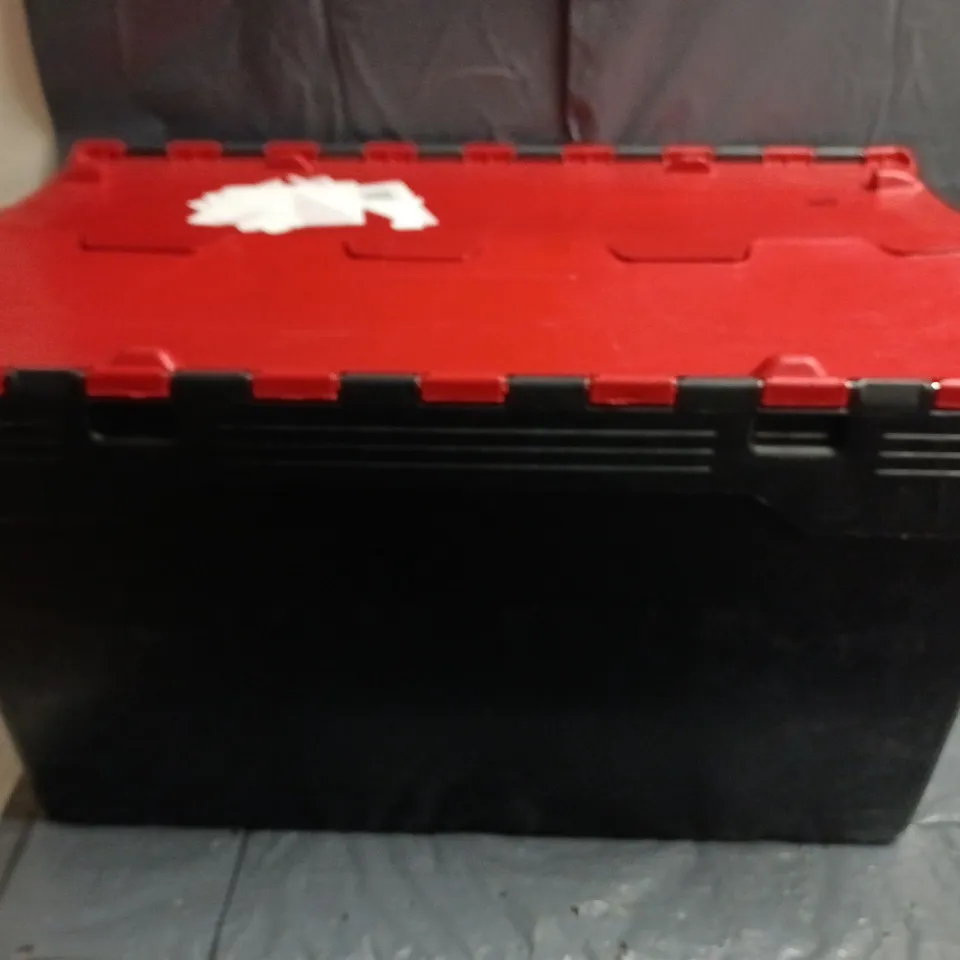 SET OF 4 HARD PLASTIC STORAGE CONTAINERS IN BLACK W. RED LIDS - COLLECTION ONLY