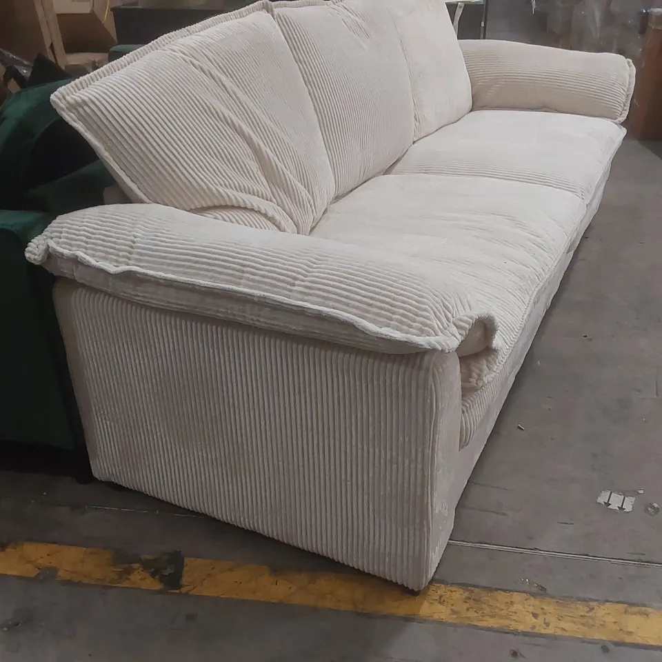 QUALITY DESIGNER MODERN OVERSIZE SOFA 265CM CORDUROY SOFA WITH 4 SEATS NO TOOL ASSEMBLY MULTI-LAYERED CUSHION UPHOLSTERY COLOUR: BEIGE