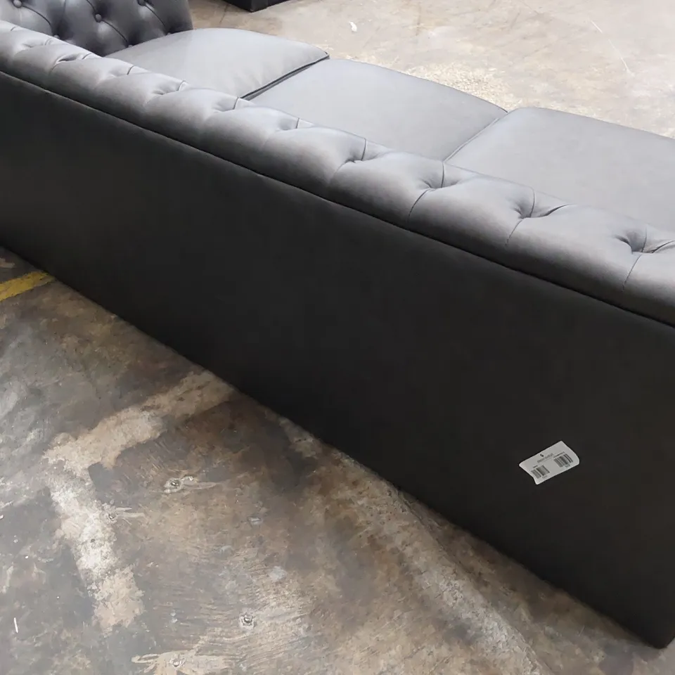 DESIGNER THREE SEATER CHESTERFIELD SOFA STEEL GREY LEATHER 