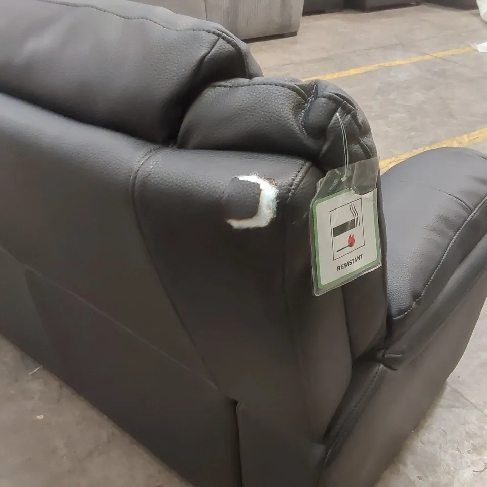 QUALITY DESIGNER ALBION STATIC 3 SEATER SOFA - BLACK FAUX LEATHER 