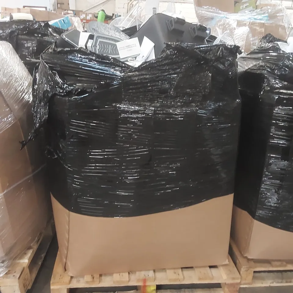 PALLET CONTAINING A VERY LARGE QUANTITY OF ASSORTED ITEMS INCLUDING: AIRFRYERS, FANS, AIR COOLER, RUSSELL HOBBS STEAM IRON, PARASOL BASE ECT