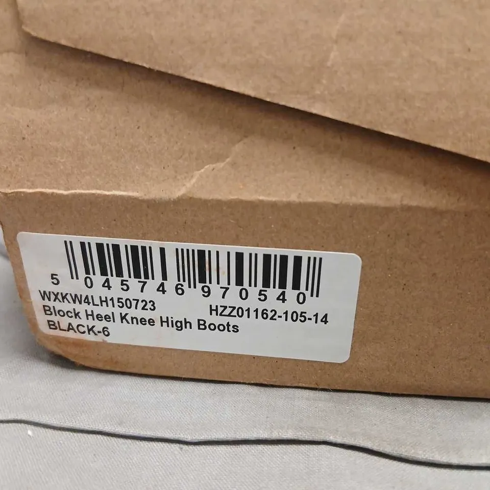 BOOHOO BLACK KNEE-HIGH BOOTS WITH BLOCK HEEL, UK SIZE 6