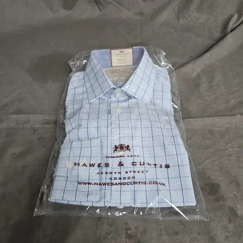 HAWES & CURTIS EXTRA SLIM NON-IRON SEMI CUTAWAY COLLAR SINGLE CUFF SHIRT IN BLUE & NAVY SIZE 15/35