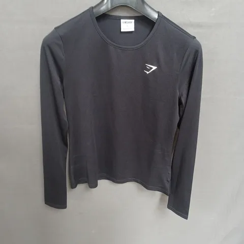 GYMSHARK BLACK LONG-SLEEVE TOP – SIZE S