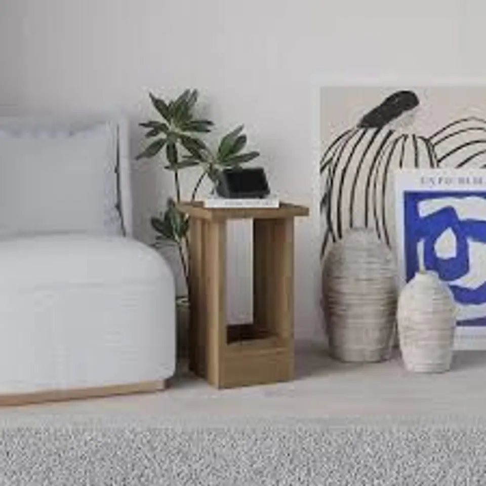 BOXED TASOS MODERN SIDE TABLE - OAK COLOUR