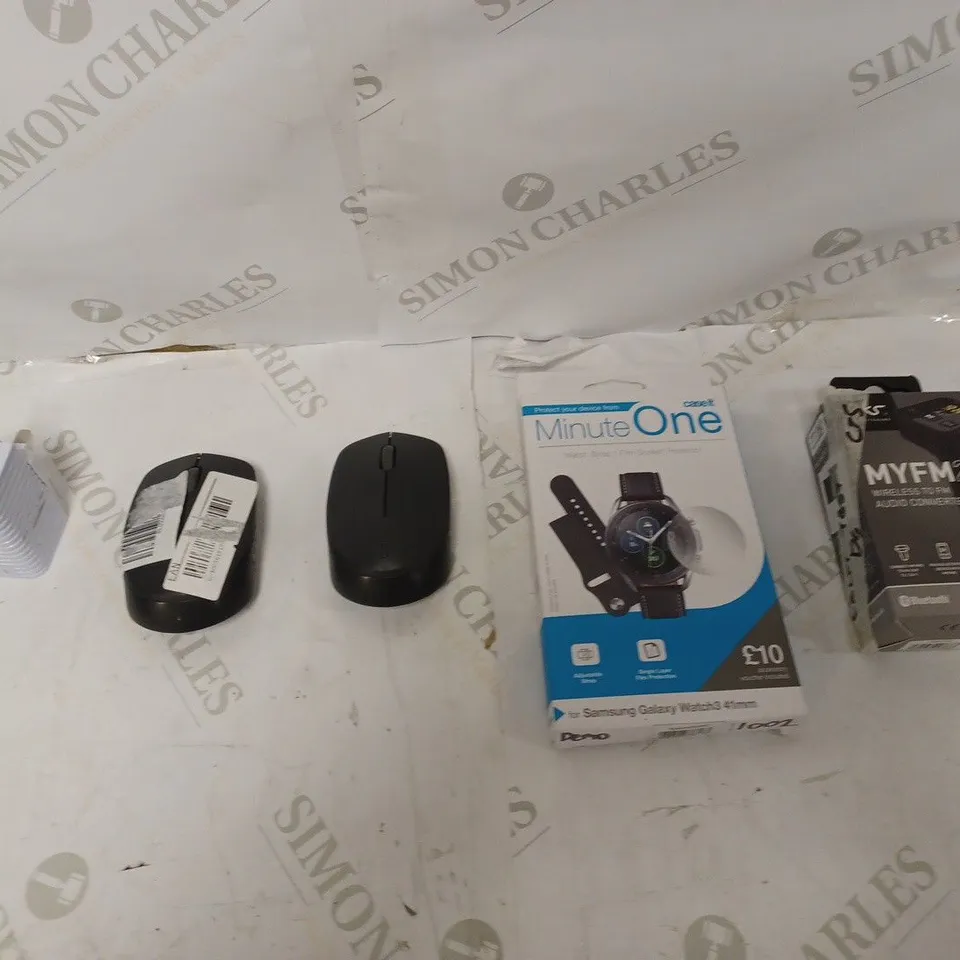 LOT OF 5 HIGH VALUE ITEMS TO INCLUDE RING DOORBELL, RAPOO MOUSE, AND MINUTE ONE WATCH STRAP FILM SCREEN PROTECTOR ETC. 