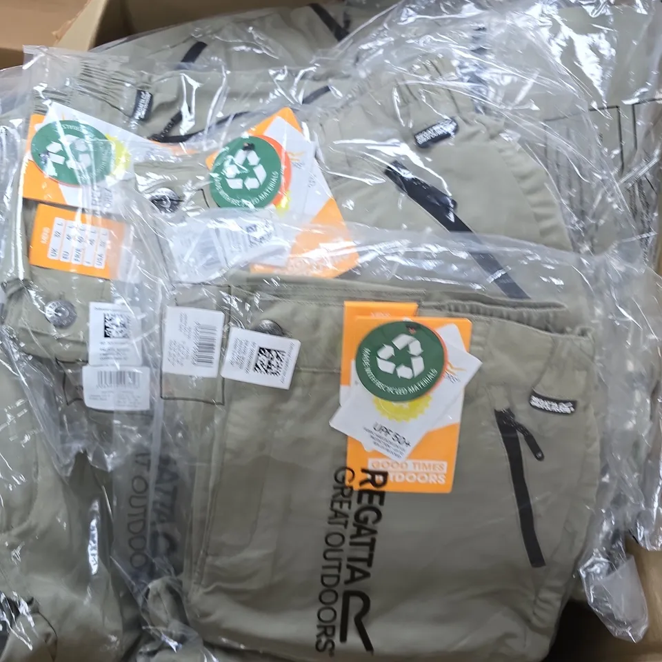 APPROXIMATELY 43 ASSORTED BRAND NEW REGATTA CLOTHING PRODUCTS TO INCLUDE MOVEMENT SHORTS & LEESVILLE TROUSERS 