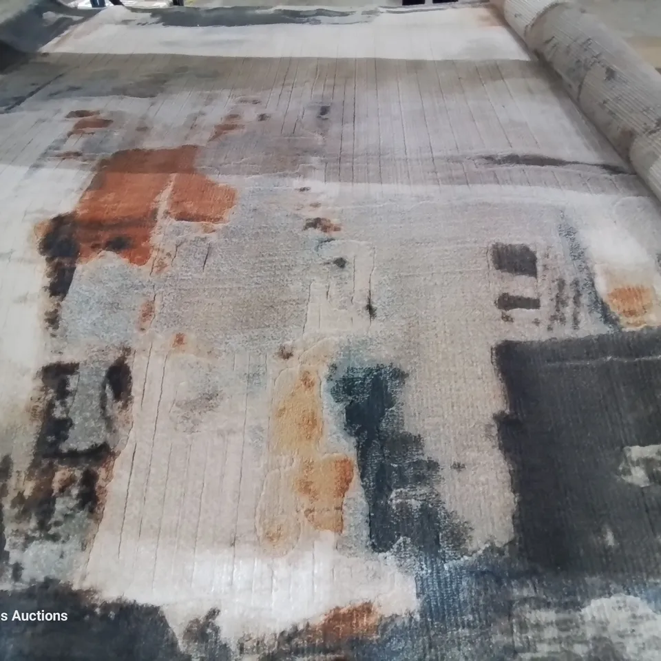 DESIGNER BURR ABSTRACT CREAM/ORANGE/GREY RUG 160 × 220
