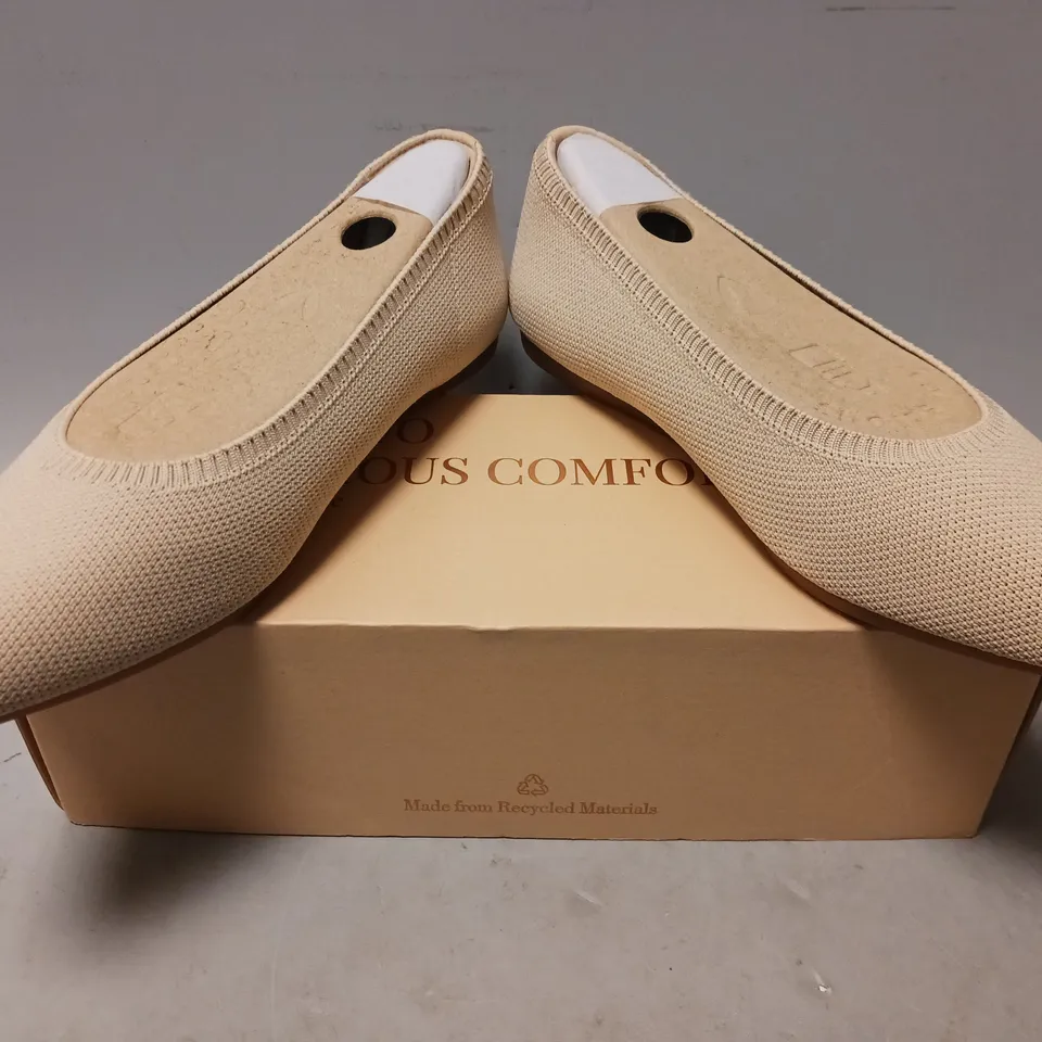 BOXED PAIR OF VIVAIA POINTED TOE SLIP-ON SHOES IN ALMOND EU SIZE 38