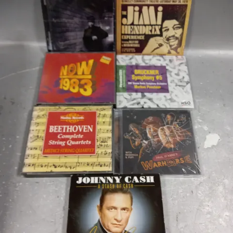 APPROXIMATELY 15 ASSORTED CD ALBUMS/SINGLES TO INCLUDE JOHNNY CASH, JIMI HENDRIX, NOW 1983 ETC