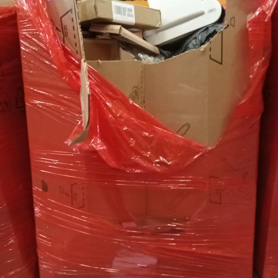 PALLET OF ASSORTED HOUSEHOLD GOODS AND PRODUCTS TO INCLUDE; BATHROOM MIRROR, LAUNDRY BASKET,ROLLER BLINDS