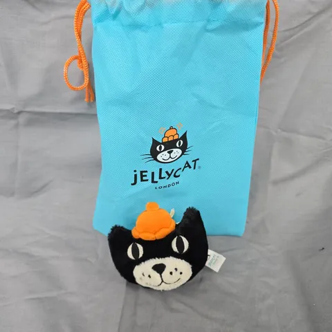 JELLYCAT LONDON PLUSH CAT WITH ORANGE HAT – BLUE DRAWSTRING BAG 