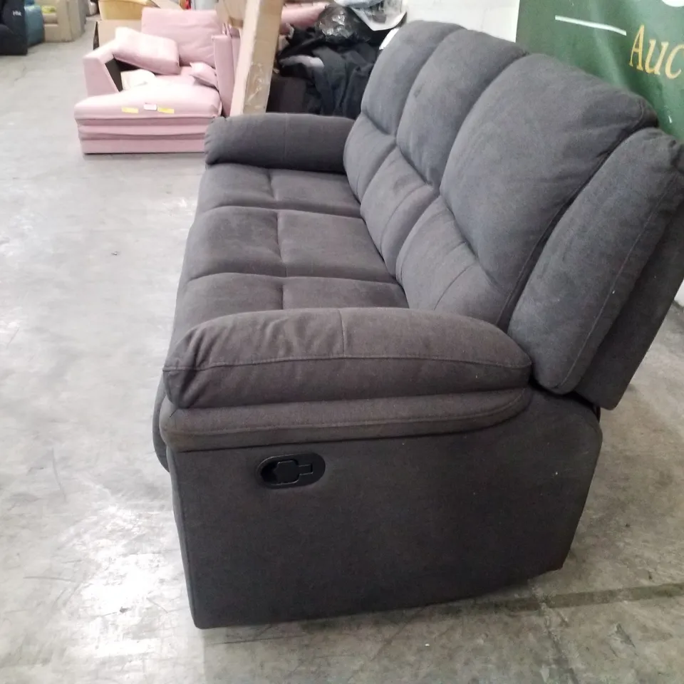 QUALITY DESIGNER 3 SEATER MANUAL RECLINER SOFA - DARK GREY FABRIC 