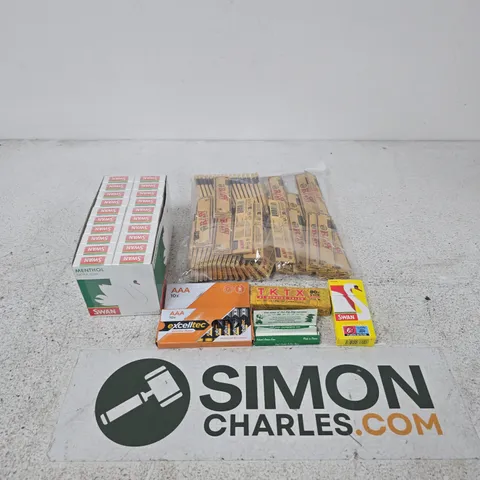 APPROXIMATELY 30 ASSORTED ITEMS INCLUDING SWAN MENTHOL EXTRA SLIM FILTER TIPS, EXCELLTEC AAA BATTERIES AND ZIG ZAG ROLLING PAPERS