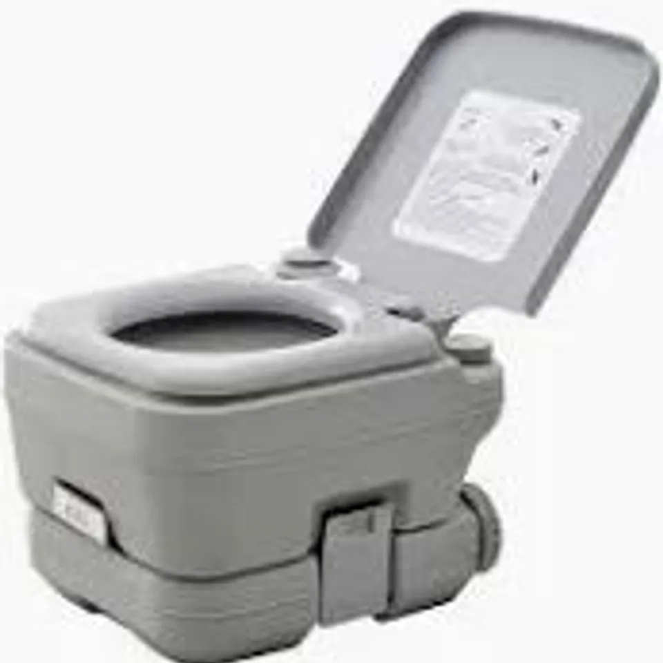 BOXED HOMCOM 10L PORTABLE TRAVEL TOILET OUTDOOR CAMPING PICNIC WITH 2 DETACHABLE TANKS & PUSH-BUTTON OPERATION, GREY