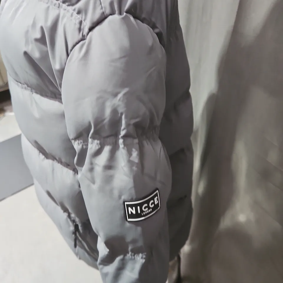 NICE LONDON GREY HOODED PUFFER JACKET - SIZE XL