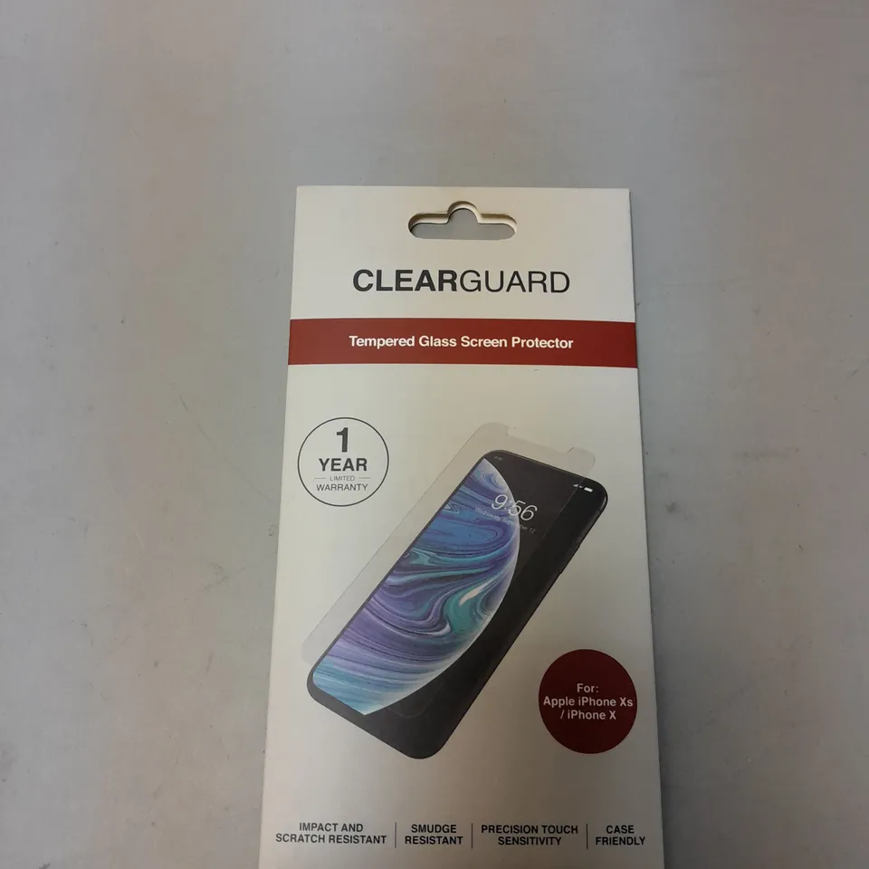 BOX OF APPROXIMATELY 250 BRAND NEW CLEARGUARD TEMPERED GLASS SCREEN PROTECTORS FOR APPLE IPHONE XS/IPHONE X