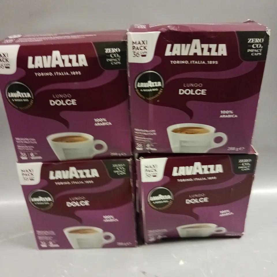 4 X BOXED LAVAZZA LUNGO DOLCE COFFEE PODS - 36 PODS PER PACK 