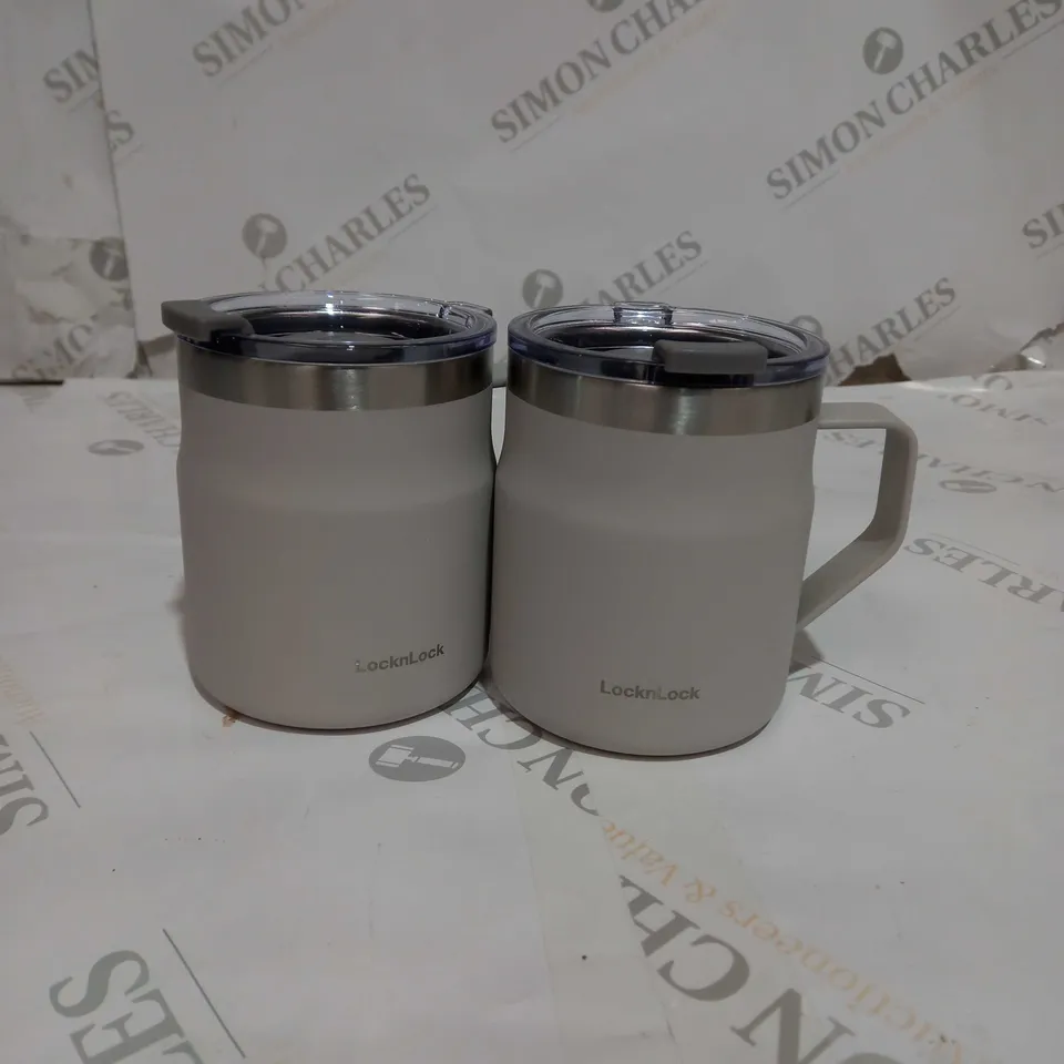 LOCK & LOCK PAIR OF INSULATED STAINLESS STEEL MUGS - OFF WHITE