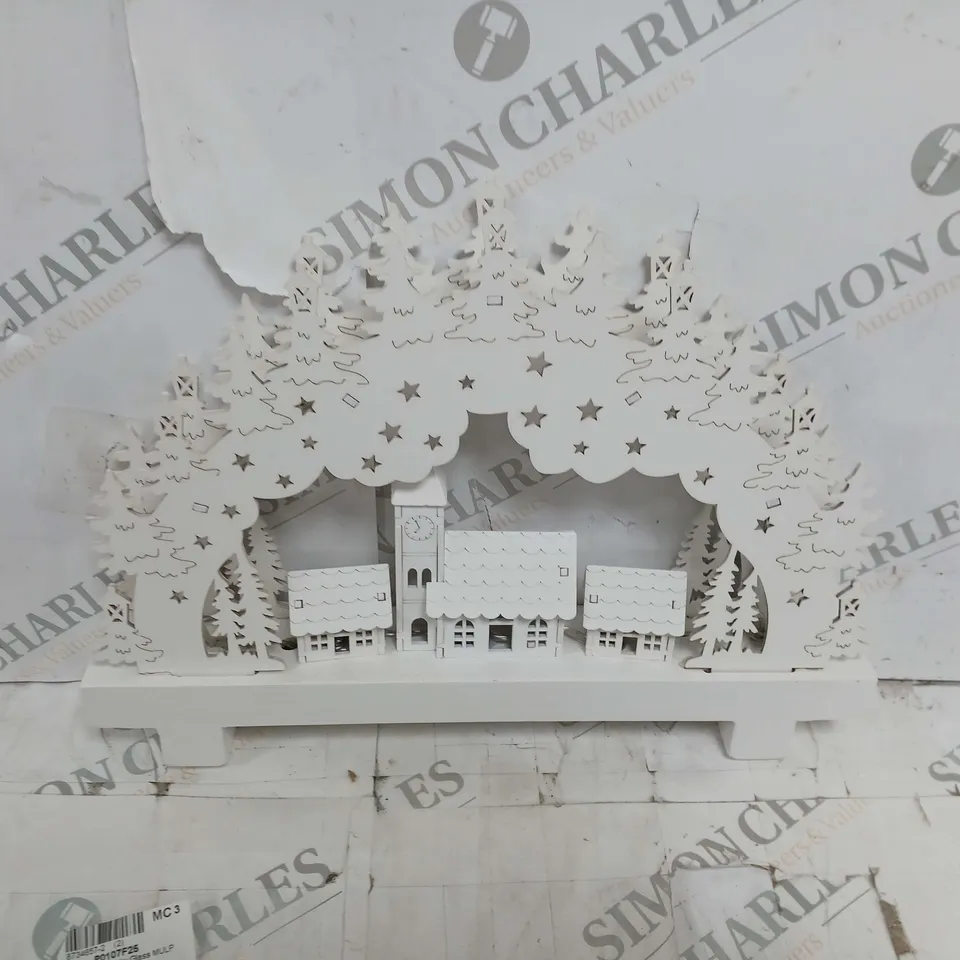 WHITE WOOD LIT CANDLE BRIDGE SCENE  RRP £24.99