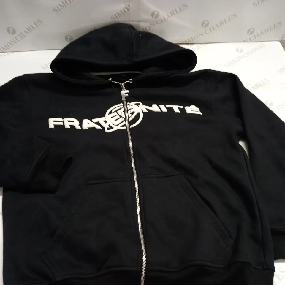 FRATERNITE BLACK ZIP THROUGH HOODIE - SIZE UNSPECIFIED