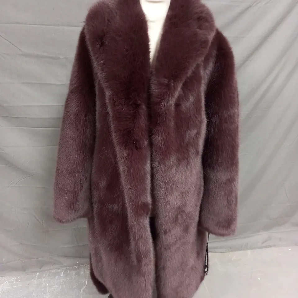 CLUB LONDON LONG FAUX FUR COAT IN BROWN SIZE M