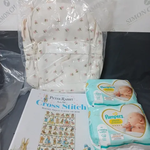 APPROXIMATELY 20 ASSORTED HOUSEHOLD ITEMS TO INCLUDE BACKPACK, PAMPERS PREEMIE NAPPIES ETC