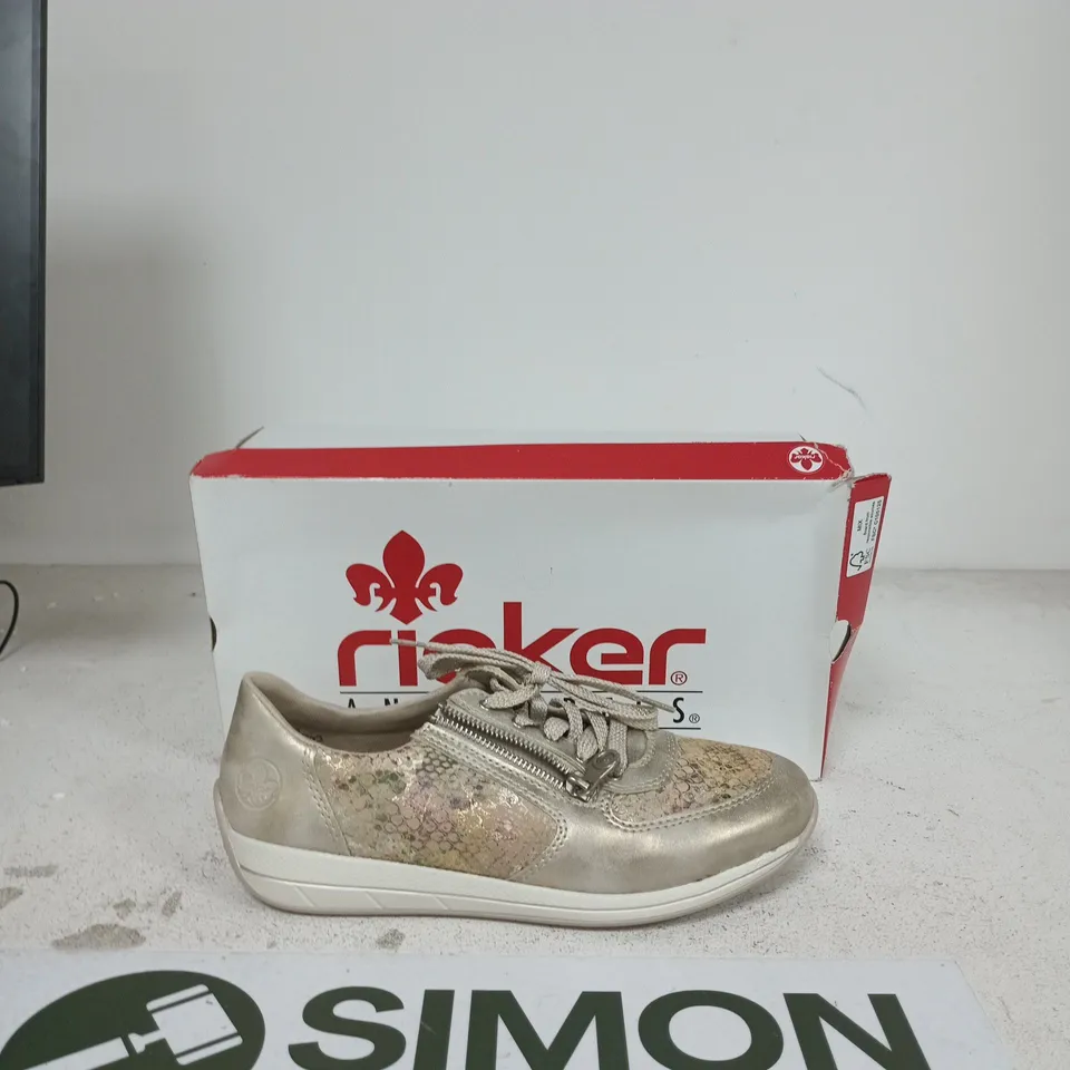 RIEKER LADIES' METALLIC SNAKESKIN-PATTERN TRAINERS WITH ZIP DETAIL – BOXED SIZE EU 40