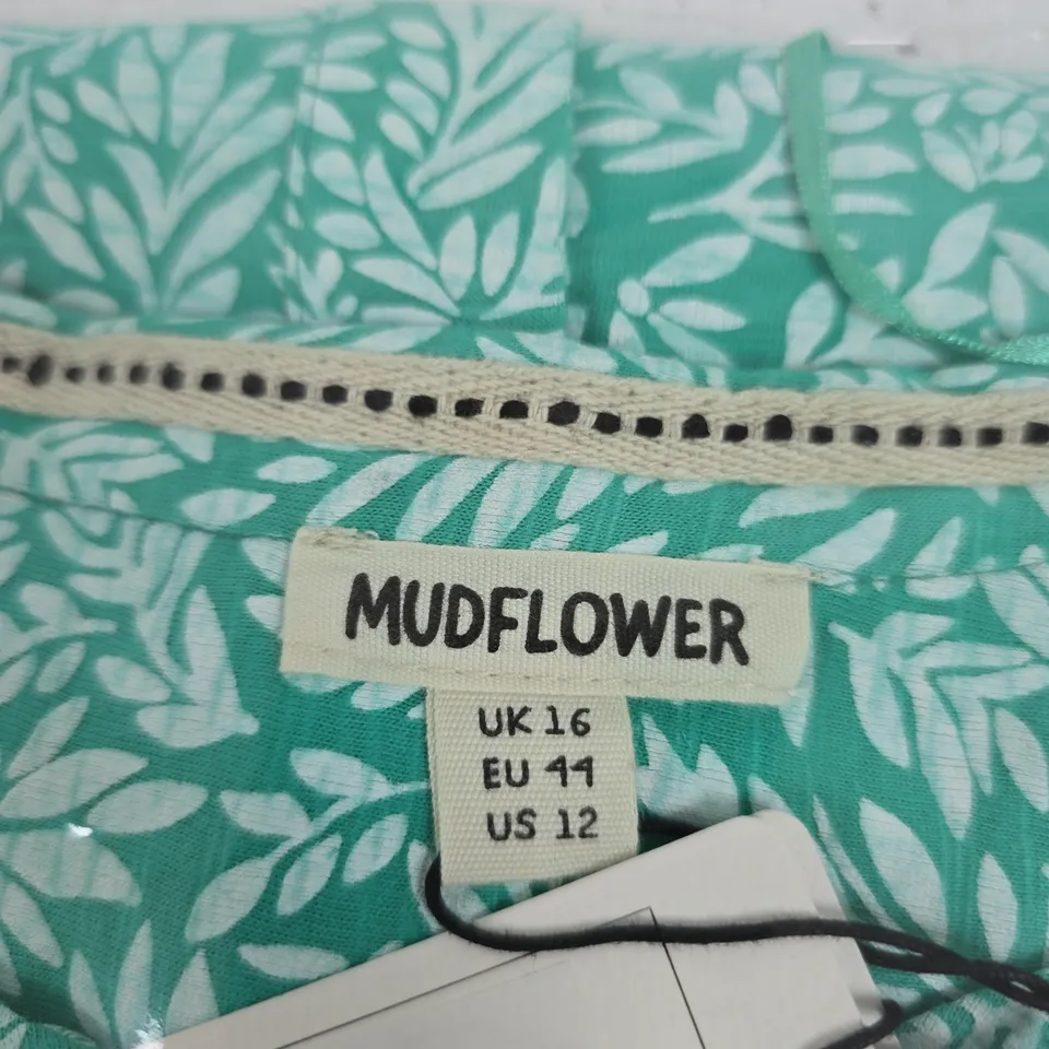 MUDFLOWER WOMEN'S TURQUOISE LEAF PRINT TOP – UK 16 (EU 49, US 12)