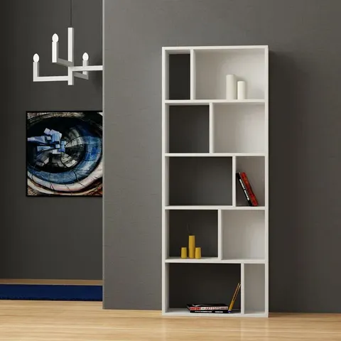 BOXED ONDA MODERN BOOKCASE DISPLAY UNIT TALL 166CM - WHITE (2 BOXES)