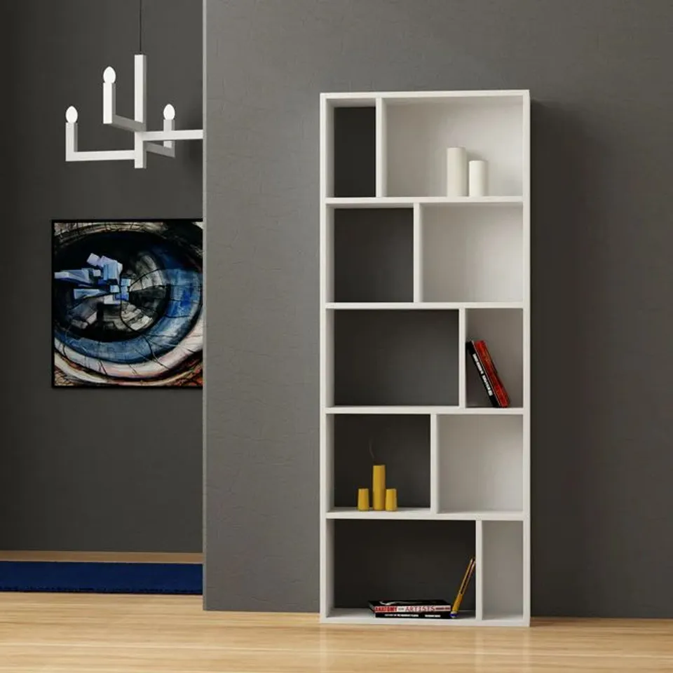 BOXED ONDA MODERN BOOKCASE DISPLAY UNIT TALL 166CM - WHITE (2 BOXES)