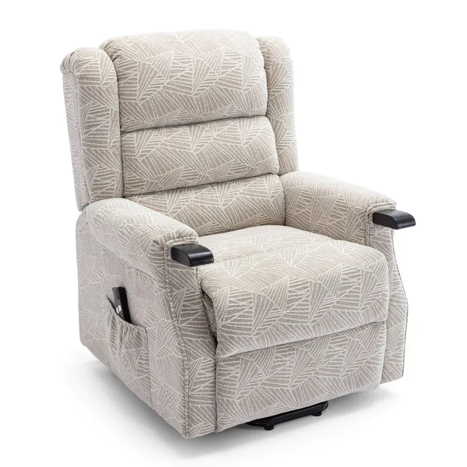 BOXED ASHFIELD CREAM DUAL RISE FABRIC RECLINING ARM CHAIR (2 BOXES)