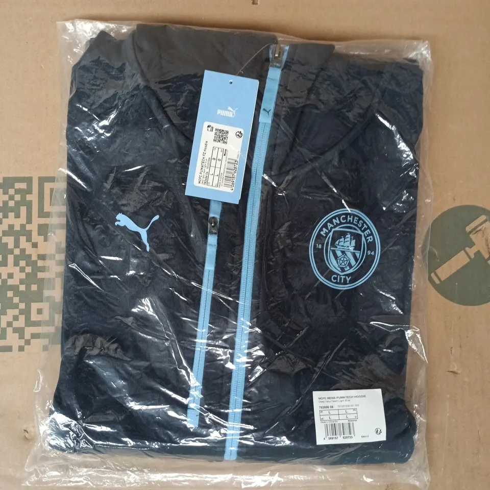 BAGGED PUMA MANCHESTER CITY HOODIE IN NAVY/LIGHT BLUE SIZE LARGE