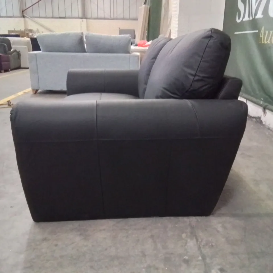 QUALITY DESIGNER BLACK FAUX LEATHER 2 SEATER SOFA