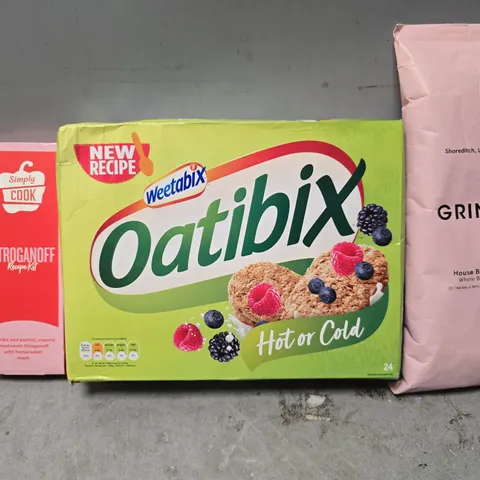 APPROXIMATELY 6 ASSORTED FOOD ITEMS TO INCLUDE - GRIND HOUSE BLEND,  WEETABIX OATIBIX , SIMPLY COOK STROGANOFF ETC
