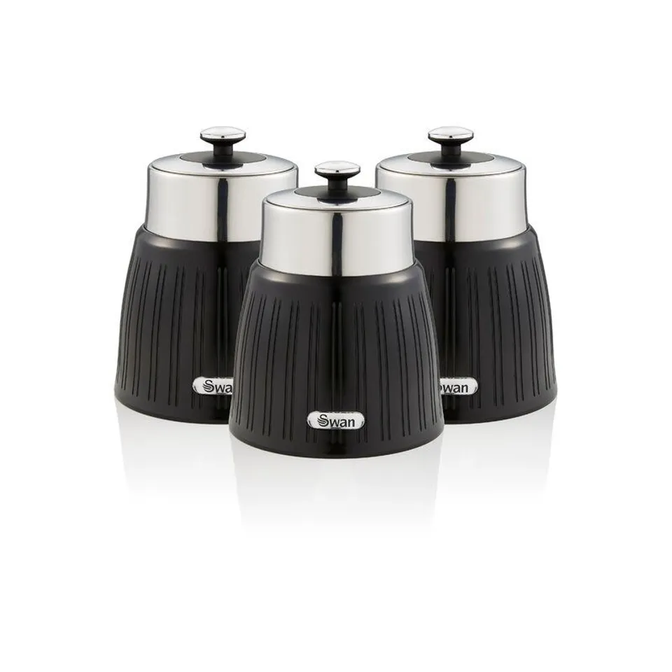 BOXED 3 PIECE BLACK TEA,COFFEE AND SUGAR JAR SET