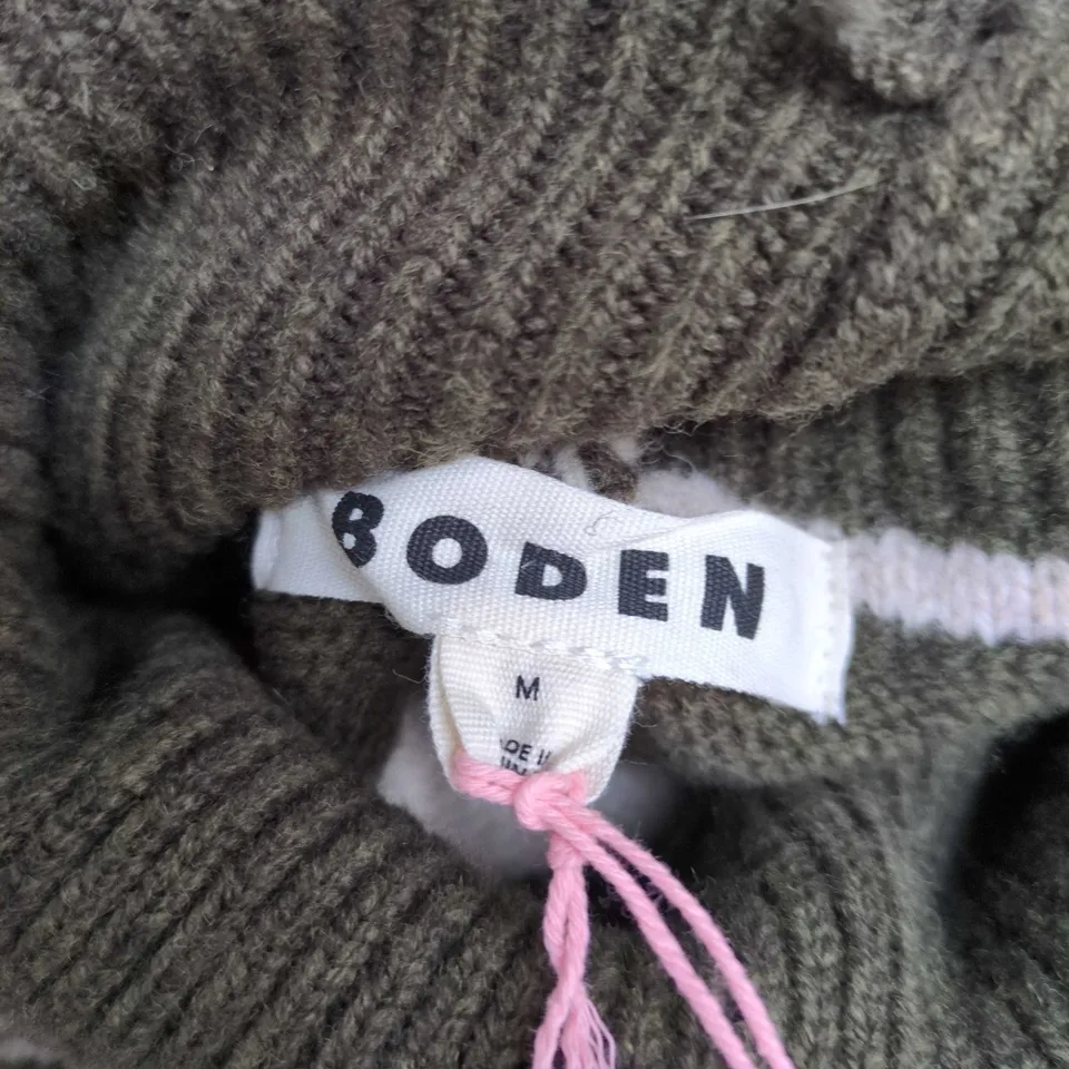 BODEN STRIPED KNIT JUMPER – OLIVE & CREAM, UK SIZE M 