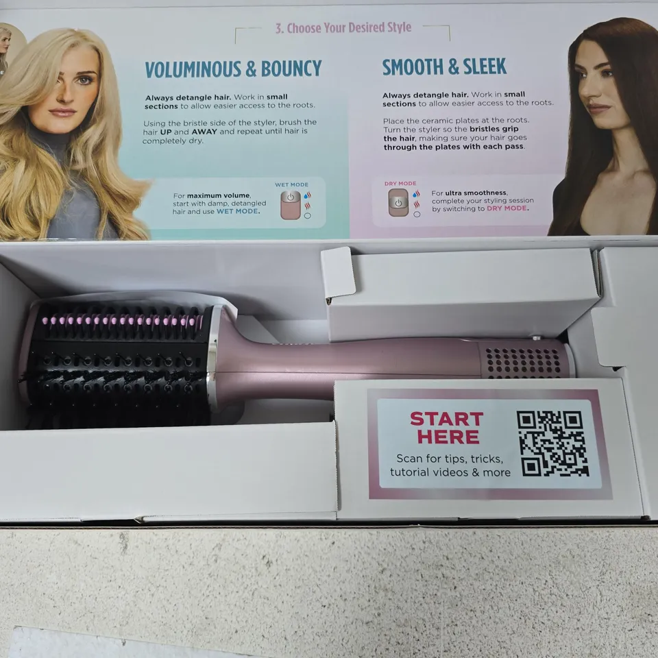 BOXED SHARK GLOSSI HT302UKPK 2-IN-1 HOT BRUSH AND AIR GLOSSER - LYCHEE 
