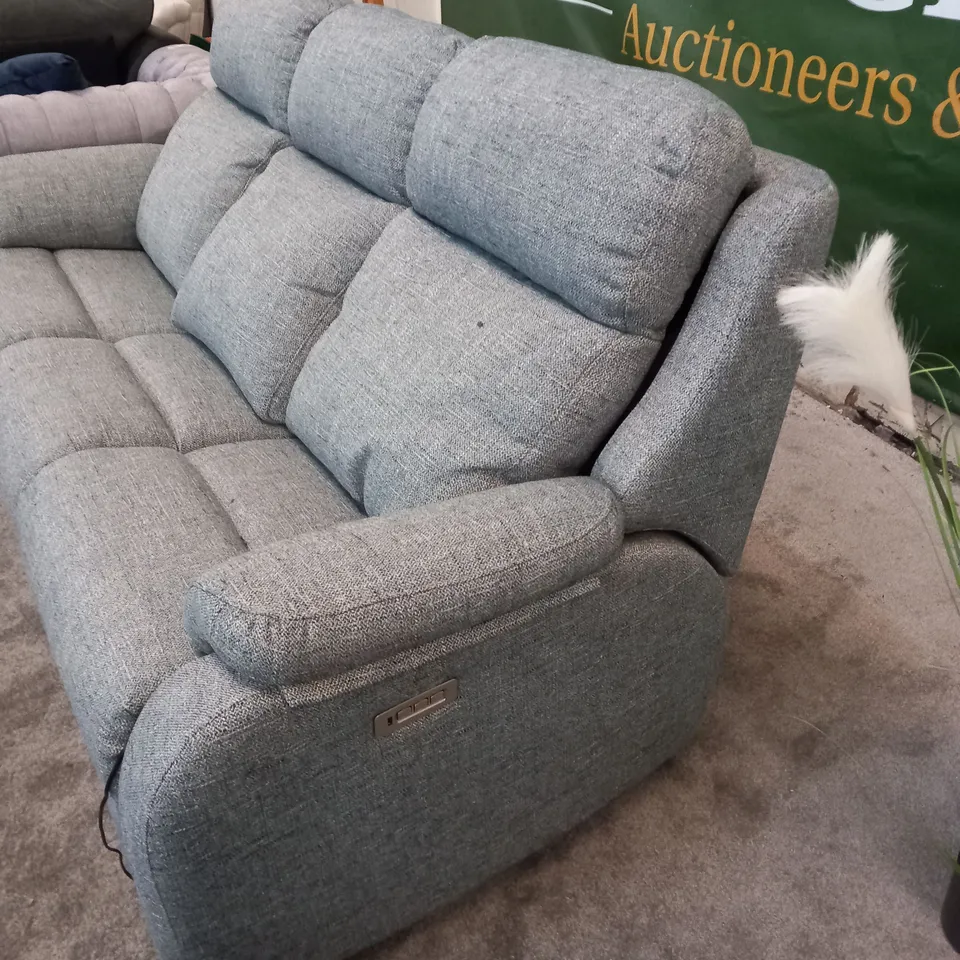 DESIGNER G PLAN KINGSBURY DAPPLE KINGFISHER ELECTRIC RECLINING THREE SEATER SOFA