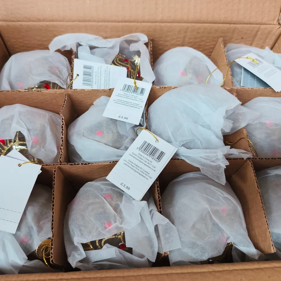APPROXIMATELY 96 GISELA GRAHAM XMAS THEMED GLITTER DESIGN BAUBLES