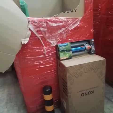 PALLET OF ASSORTED HOUSEHOLD GOODS AND PRODUCTS TO INCLUDE;SUITCASE,POST,SPRINKLER