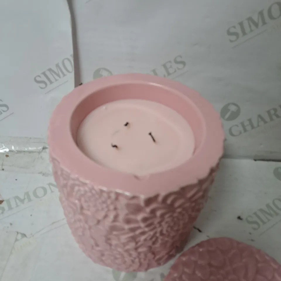 PINK FLORAL DESIGN LIDDED CANDLE HOLDER