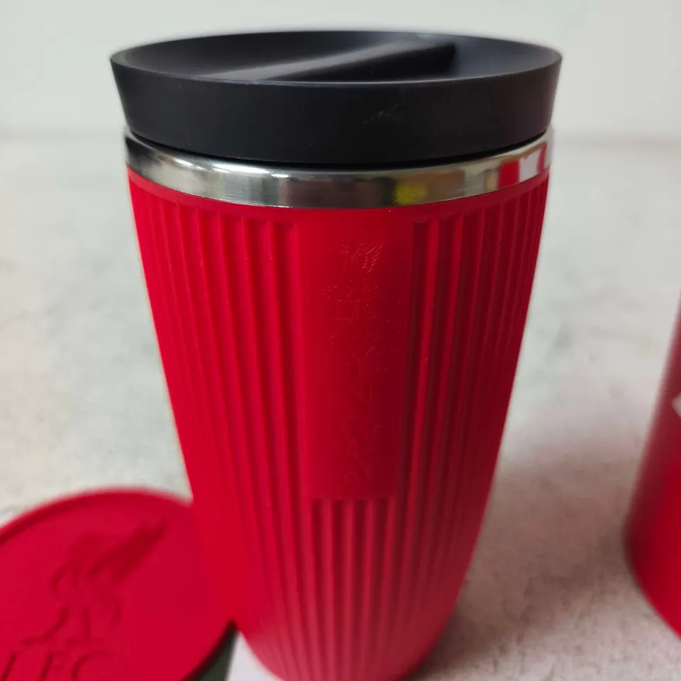 LIVERPOOL FC ALL RED TRAVEL MUG AND COASTER – RED WITH BLACK LID