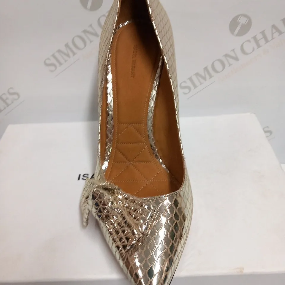 BOXED PAIR OF ISABEL MARANT METAL PYTHON KI GONG PUMP GOAT LEATHER SIZE 40
